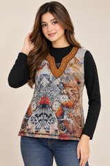 KALISSON Women Artistic Print Layered Long Sleeve Top