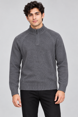 Kensington Men Grey Quarter-Zip Knit Sweater