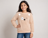 Kids Peacocks Beige Teddy Fleece Animal Face Sweatshirt