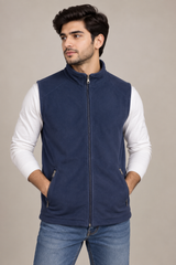 L.L.Bean Men Navy Fleece Full-Zip Gilet
