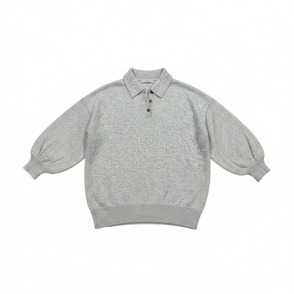 George Unisex Light Grey Knitted Polo Collar Pullover