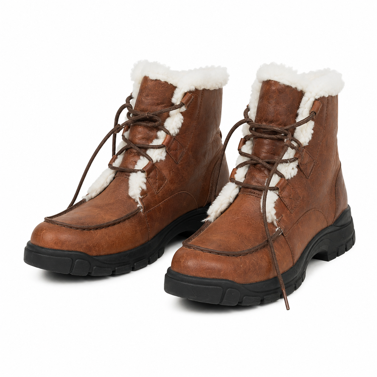 Lands End brown shearling-lined winter ankle boots, UK 9B, featuring lace-up fastening, chunky lug sole and warm lining. Stylish and comfortable.