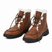 Lands End brown shearling-lined winter ankle boots, UK 9B, featuring lace-up fastening, chunky lug sole and warm lining. Stylish and comfortable.