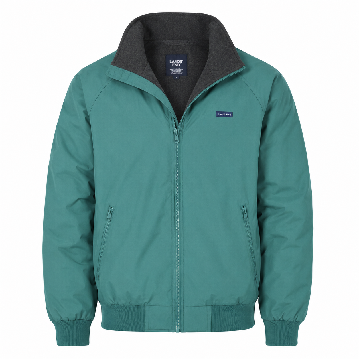  LANDS' END Green Full Zip Fleece-Lined Bomber Jacket for men. Lightweight, warm, wind-resistant, and perfect for casual wear, travel, and everyday comfort.