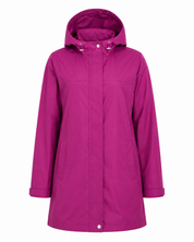 LANDS END women's magenta hooded raincoat in UK Size S. Stylish lightweight outerwear with hood, long sleeves and practical pockets.