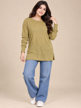 Latte Edition Women's Olive Green Long Sleeve Knit Tunic Top