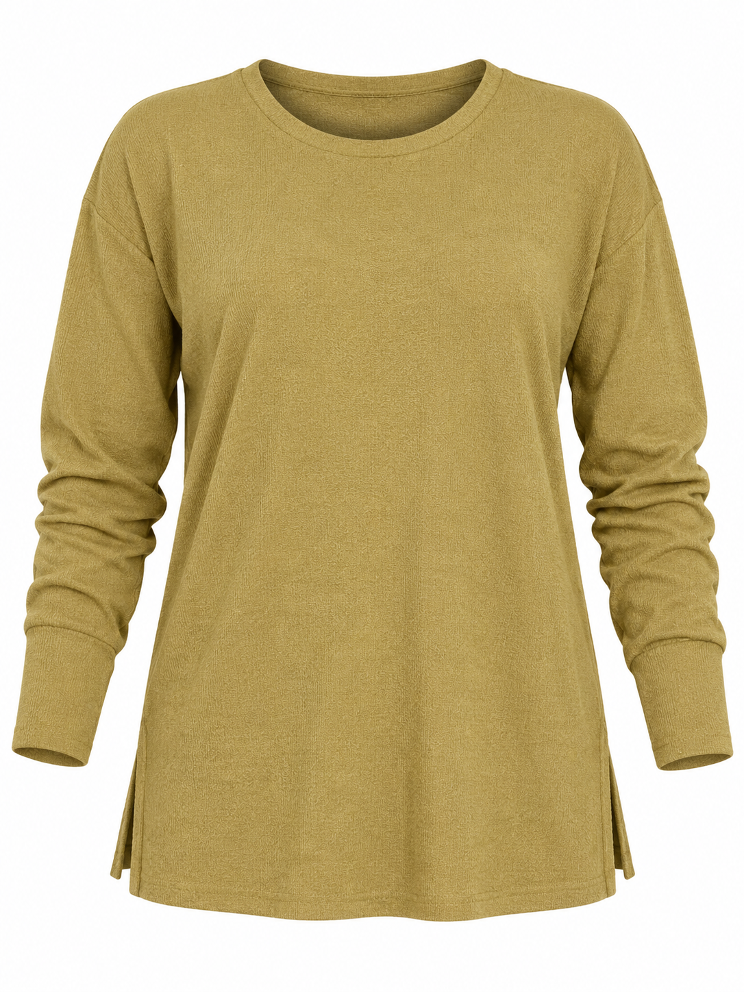 Latte Edition Women's Olive Green Long Sleeve Knit Tunic Top in UK Size L. Stylish relaxed-fit casual wear with a classic round neck.
