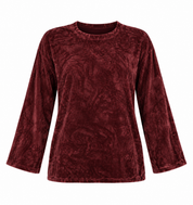 the Laura Ansley burgundy textured long sleeve top in UK size XL. Soft velvet-style fabric, relaxed fit and stylish everyday comfort.