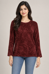 Laura Ansley women Burgundy Textured Long Sleeve Top