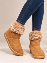 LC Walk Women Tan Brown Faux Suede Fur-Lined Winter Ankle Boots