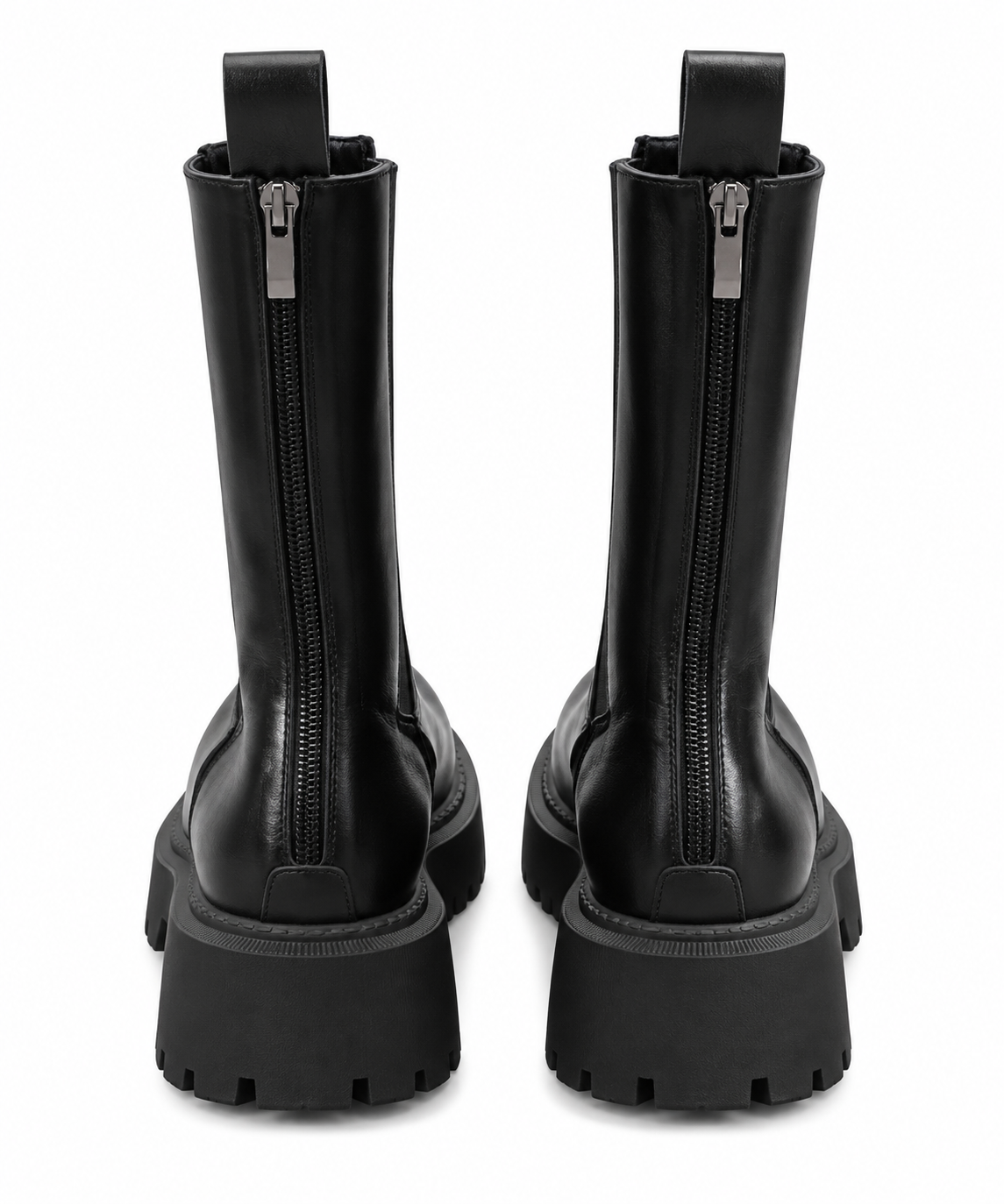  Leather Boots black chunky platform boots in UK Size 40. Stylish tall design with rear zip and durable lug sole. Premium imported fashion footwear.