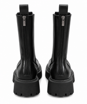  Leather Boots black chunky platform boots in UK Size 40. Stylish tall design with rear zip and durable lug sole. Premium imported fashion footwear.