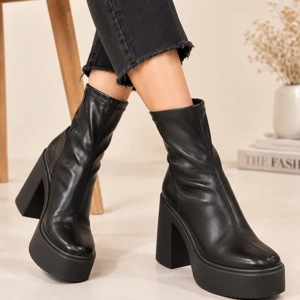  Leather Boots women’s black platform ankle boots in UK Size 40. Stylish chunky sole and block heel design, ideal for casual and party wear.