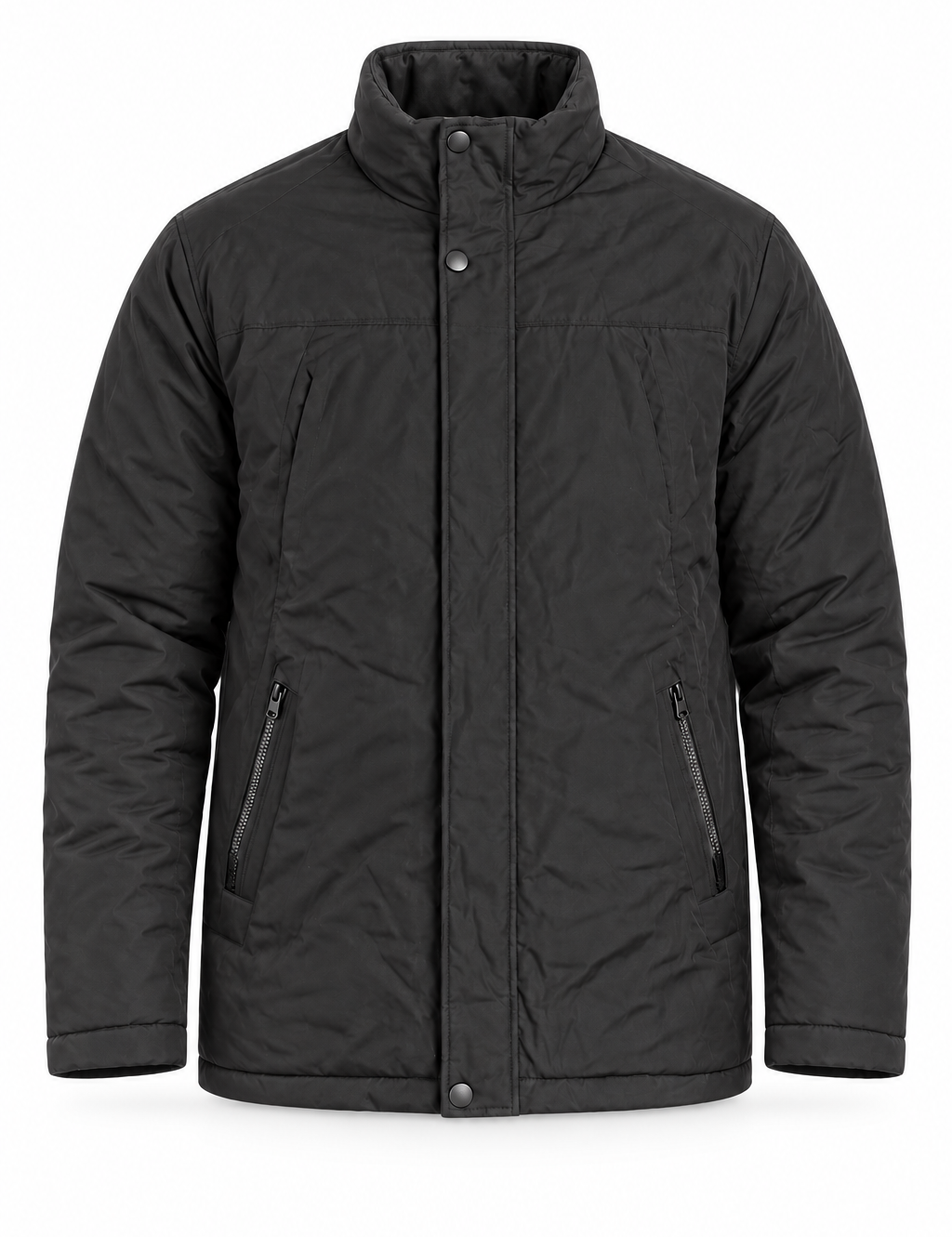  Lee Cooper men’s black padded winter jacket in UK size XL. Warm high-neck coat with front fastening and zip pockets—ideal for everyday winter wear.