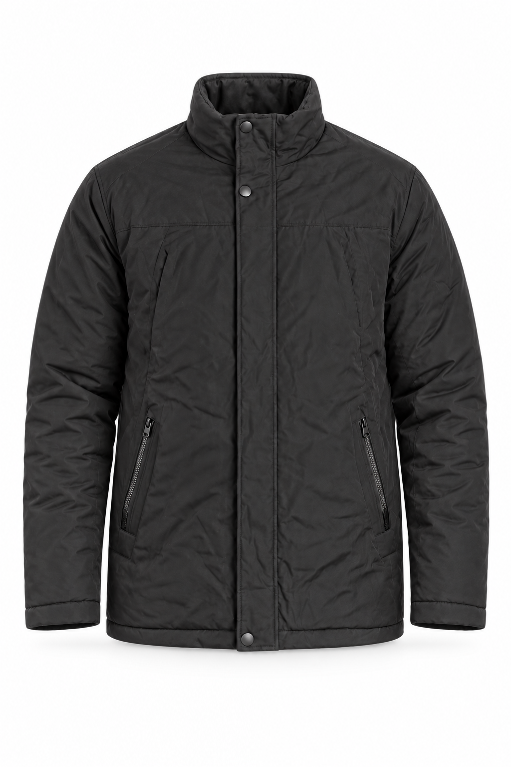   Lee Cooper men’s black padded winter jacket in UK size XL. Warm high-neck coat with front fastening and zip pockets—ideal for everyday winter wear.