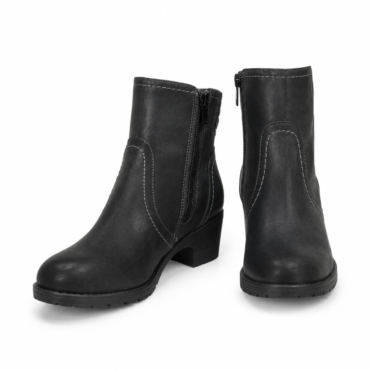  Lilley girls Grey ankle boots in UK Size 5, featuring a side zip, chunky block heel, rounded toe and stylish contrast stitching. 4-star rated.