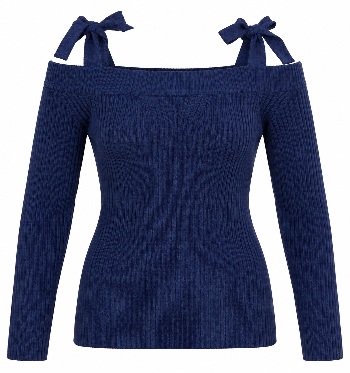 LIMITED COLLECTION navy ribbed cold shoulder jumper in UK Size XL, featuring bow-tie shoulder straps and long sleeves. Stylish everyday knitwear.