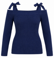 LIMITED COLLECTION navy ribbed cold shoulder jumper in UK Size XL, featuring bow-tie shoulder straps and long sleeves. Stylish everyday knitwear.