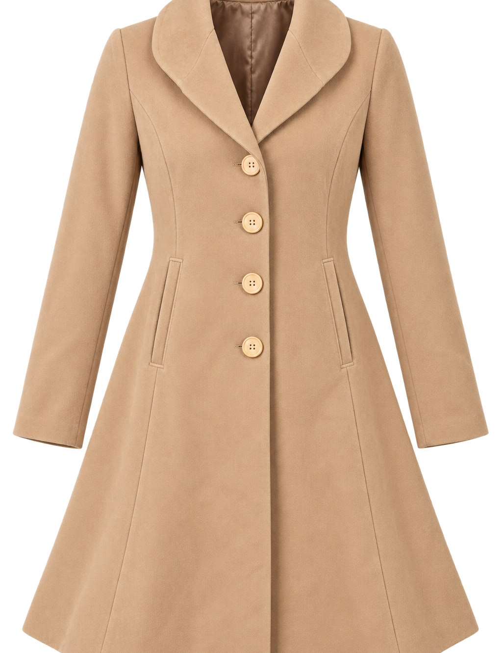LINEA Women’s Beige Long Tailored Coat in UK Size M. Elegant button-front design with full sleeves, side pockets and a flattering longline fit.