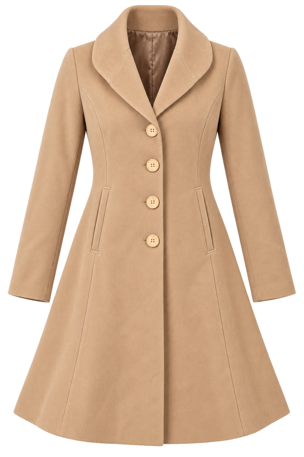 LINEA Women’s Beige Long Tailored Coat in UK Size M. Elegant button-front design with full sleeves, side pockets and a flattering longline fit.