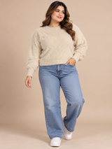 LIPSY Women's Cream Fluffy Knit Cropped Jumper
