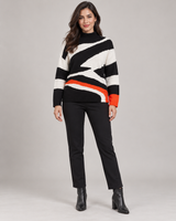 Little Miss Black & White Geometric Knit Jumper with Orange Detail