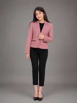 LOLE Women’s Red & White Textured Cropped Blazer