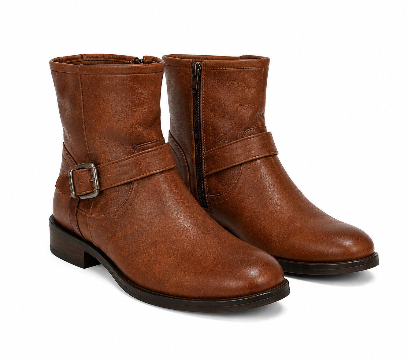  Lotus women’s brown ankle boots featuring a stylish buckle strap, rounded toe and durable low heel. A versatile choice for casual and everyday outfits.