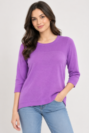  Love Knitwear purple knit jumper in women’s UK size 18. Stylish crew neck design with textured ribbed detailing, long sleeves and layered hem.