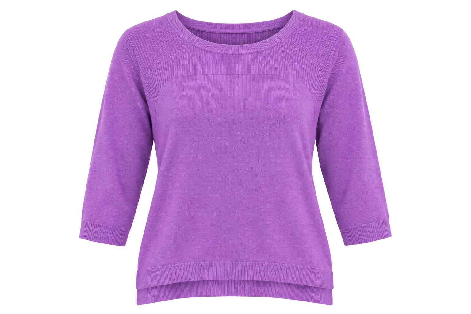  Love Knitwear purple knit jumper in women’s UK size 18. Stylish crew neck design with textured ribbed detailing, long sleeves and layered hem.