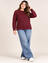 LOVE KNITWEAR Women Burgundy Textured Knit Jumper