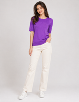 Love Knitwear Women's Purple Short Sleeve Fine Knit Sweater