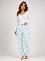Love to Dream Girls White & Blue Heart Print Fleece Lounge Pajama Trousers