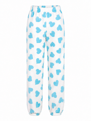  Love to Dream white and blue heart print fleece pajama trousers, UK size 16-18. Soft, cozy and perfect for comfortable nights and relaxed lounging.