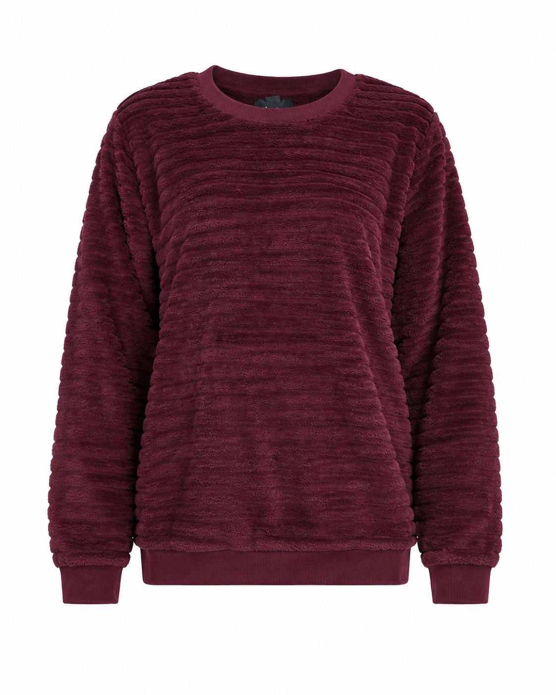  Love to Lounge burgundy textured jumper in UK size M. Soft, cosy long-sleeve design with ribbed cuffs and hem, perfect for casual everyday wear.