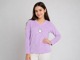 Love to Lounge Girls Lilac Purple Fleece V-Neck Top with Penguin Print