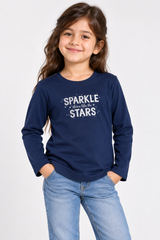 LOVE TO LOUNGE Girls Navy Sparkle Stars Long Sleeve Top