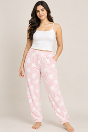  Love To Lounge Pink & White Heart Print Lounge Trousers in UK Size M. Cute, cosy and comfortable loungewear with an elasticated waist and heart pattern.