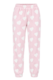  Love To Lounge Pink & White Heart Print Lounge Trousers in UK Size M. Cute, cosy and comfortable loungewear with an elasticated waist and heart pattern.