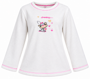  Love to Lounge women’s white fleece lounge top in UK Size M. Soft fluffy fabric with pink stitching and cute embroidered details, ideal for cozy winter wear.