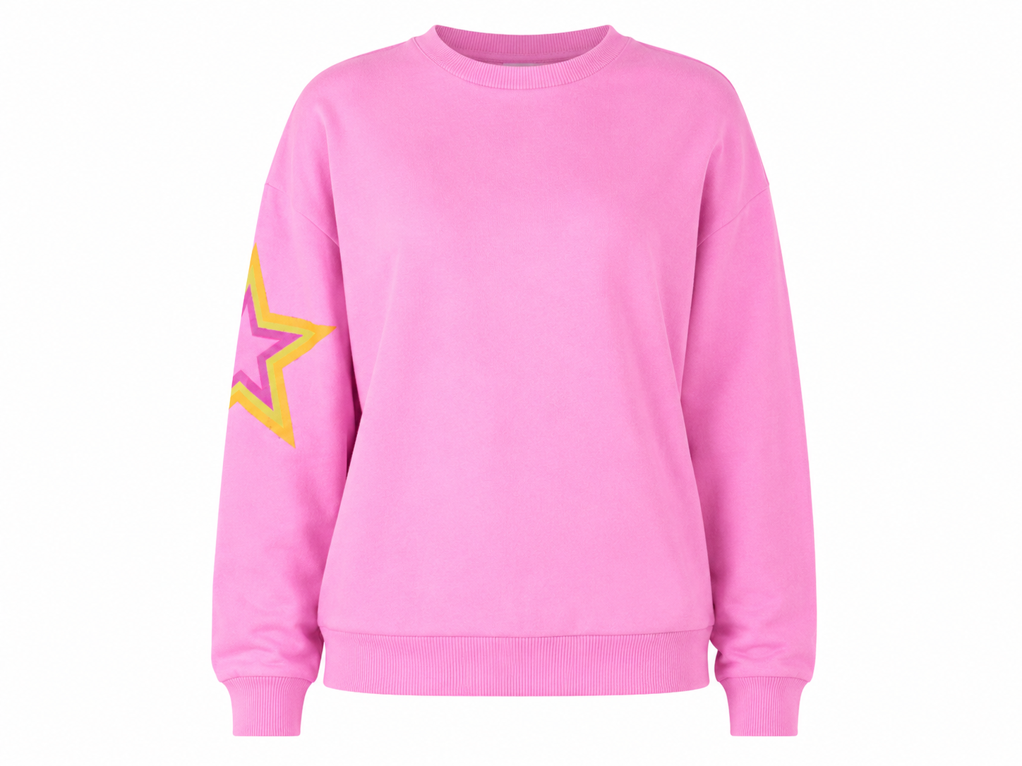  Luella girls' pink sweatshirt in UK size S, featuring a stylish star sleeve design, crew neck and ribbed trims. Perfect for everyday casual wear.