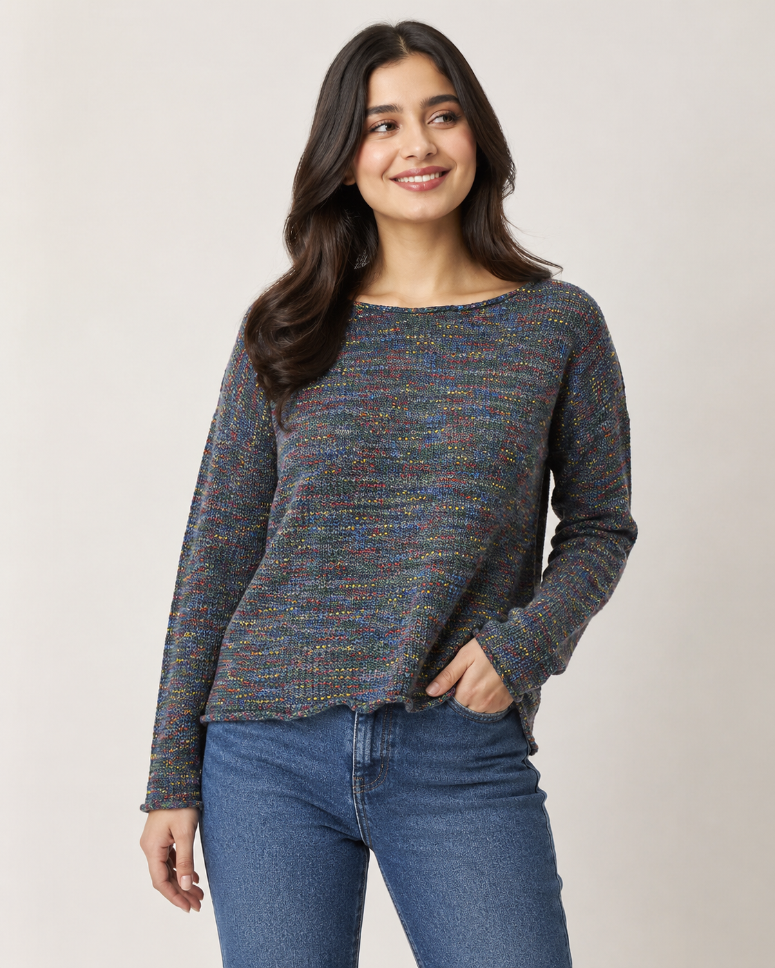  LV Clothing women’s multicolour knit sweater in UK size M. Stylish long-sleeve casual jumper with textured knit design, perfect for everyday outfits.