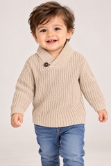 M&Co Baby Beige Chunky Knit Shawl Collar Jumper