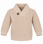  M&Co Baby Beige Chunky Knit Shawl Collar Jumper in UK Size 12–18 Months. A cosy, stylish long-sleeve knit perfect for cooler days.