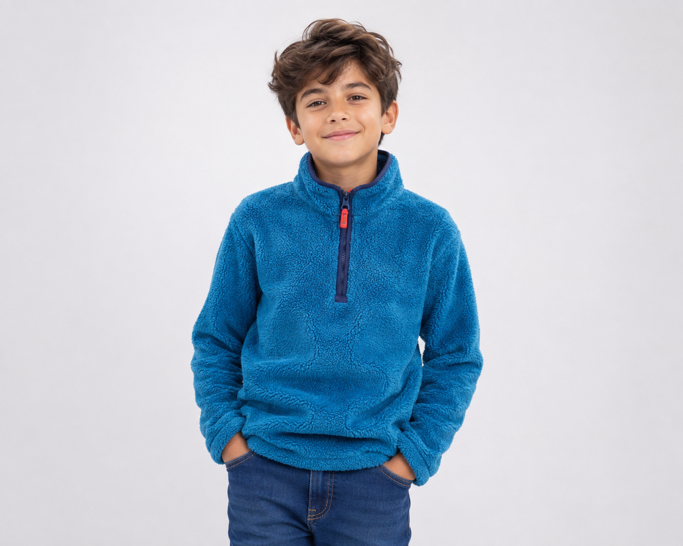  M&Co Kids blue fleece quarter-zip pullover in UK size 11-12 years. Soft, warm and stylish, perfect for school, outdoor activities and everyday wear.