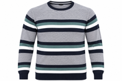  M&Co men’s striped crew neck jumper in UK Size XL. Grey, navy, green and white design with long sleeves and ribbed trims. Stylish UK customer return.