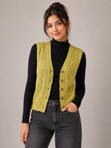 M&S Chartreuse Knitted Button Front Vest