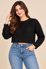 M&S Collection Women Black Speckled Cropped Knit Jumper