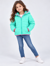 M&S Girls Mint Green Quilted Hooded Puffer Jacket with Pink Trim