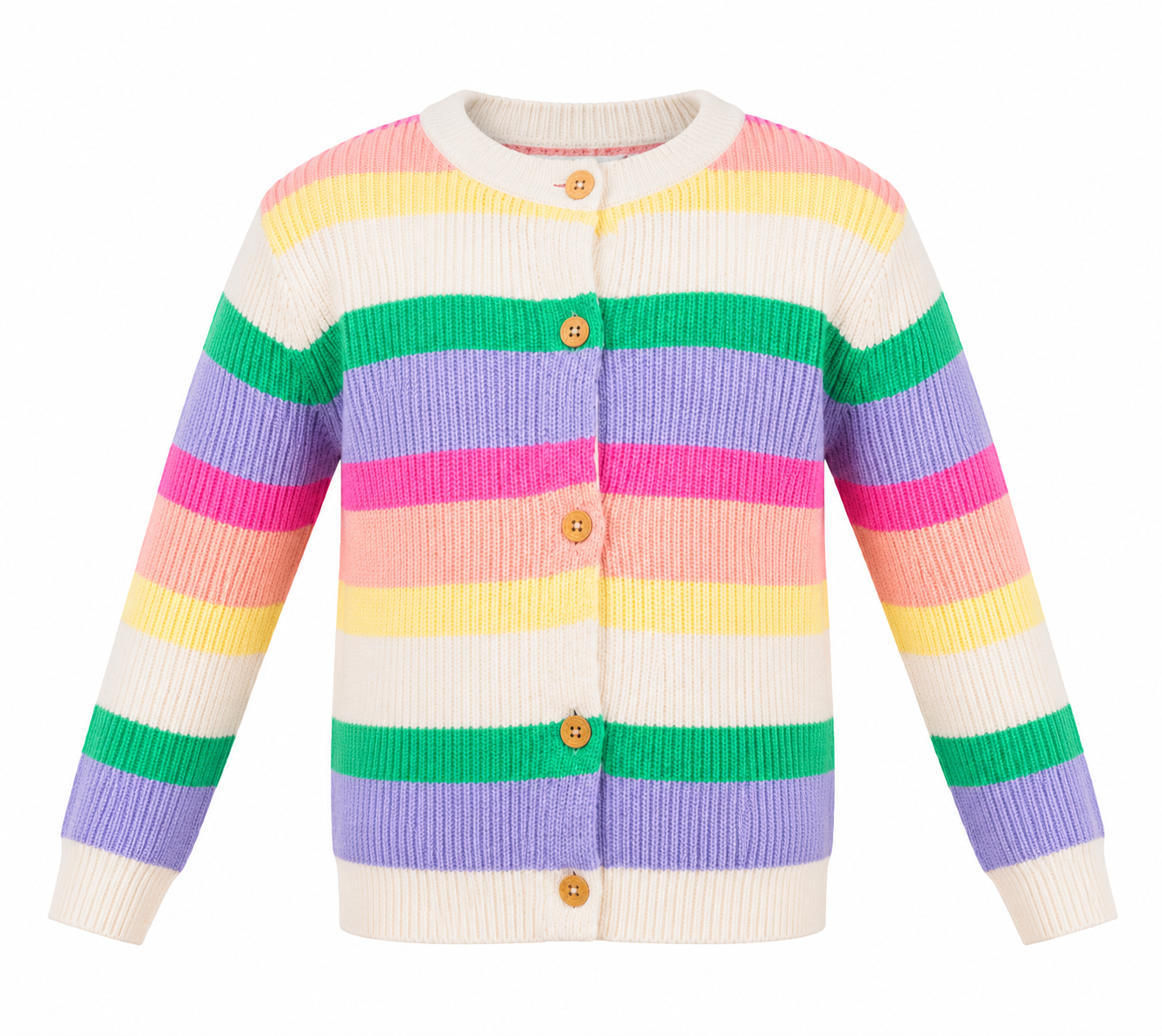  M&S girls’ multicolour striped knitted cardigan in UK size 3-4 years. Colourful button-front design with long sleeves, perfect for stylish everyday layering.